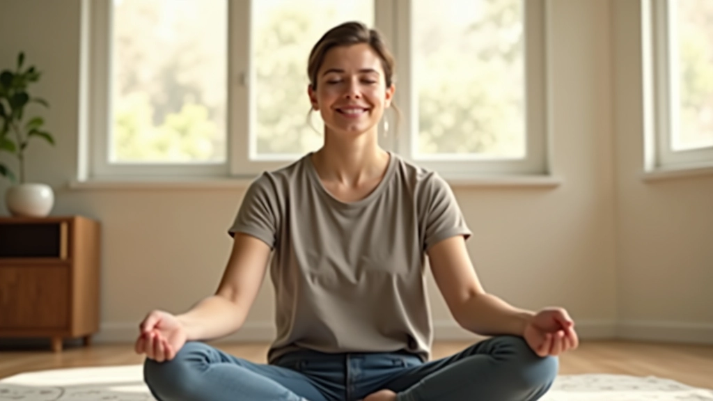 Pessoa num ambiente tranquilo a meditar com postura confiante e centrada