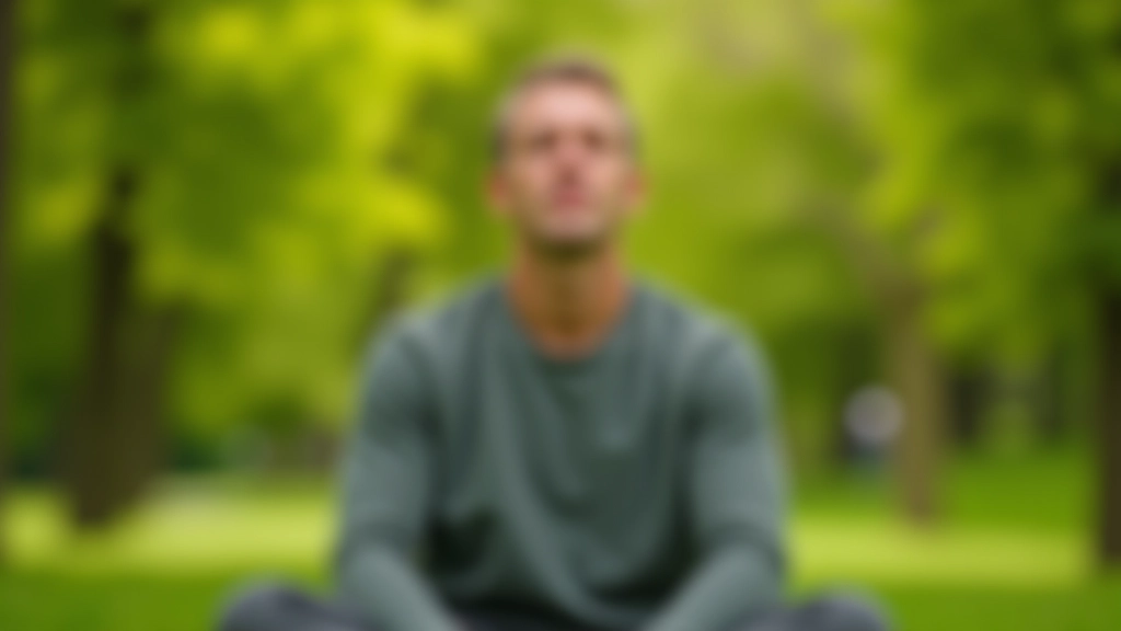 Pessoa praticando técnica de respiração consciente em ambiente natural tranquilo, demonstrando foco e calma